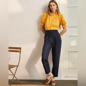 Boden Pleated Turn Up Linen Pant | Size 4